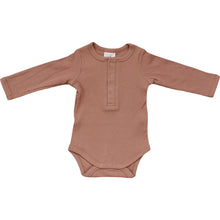 Load image into Gallery viewer, Mebie Baby Dusty Rose Organic Snap Long Sleeve Ribbed Bodysuit Onesie
