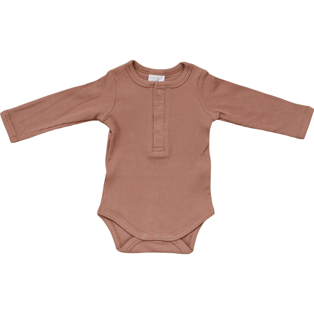 Mebie Baby Dusty Rose Organic Snap Long Sleeve Ribbed Bodysuit Onesie