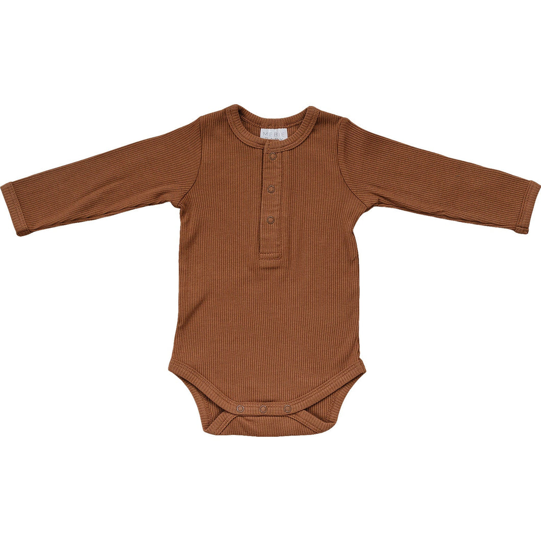 Mebie Baby Rust Organic Snap Long Sleeve Ribbed Bodysuit Onesie