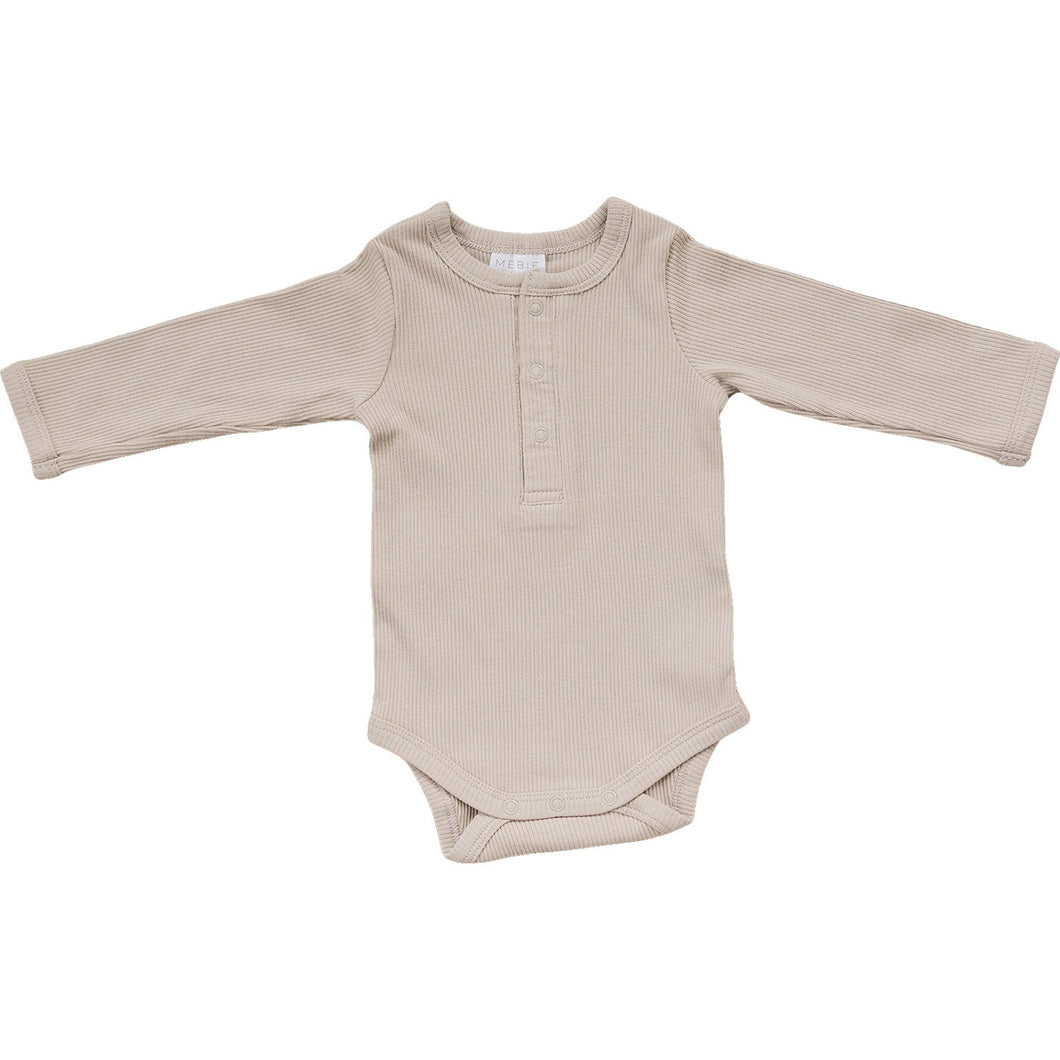 Mebie Baby Oatmeal Organic Snap Long Sleeve Ribbed Bodysuit Onesie