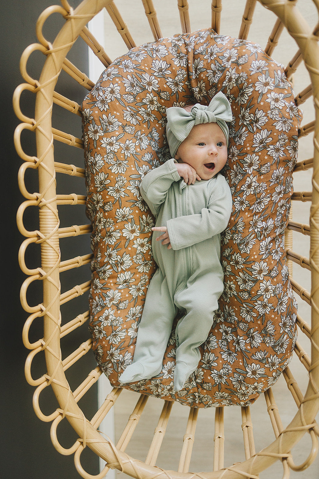 Mebie Baby Sage Organic Cotton Ribbed Zipper Footed Onesie Pajamas