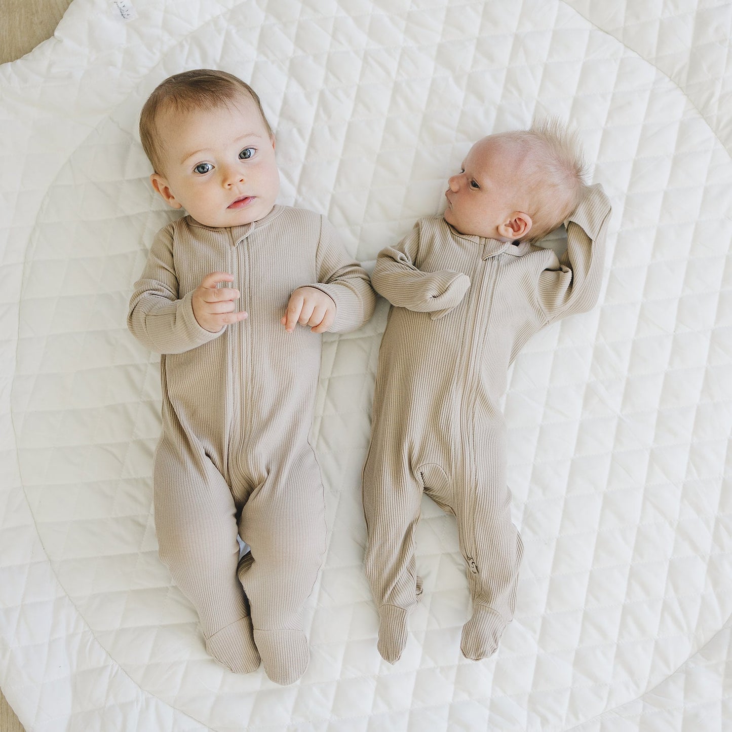 Mebie Baby Oatmeal Organic Cotton Ribbed Zipper Footed Onesie Pajamas