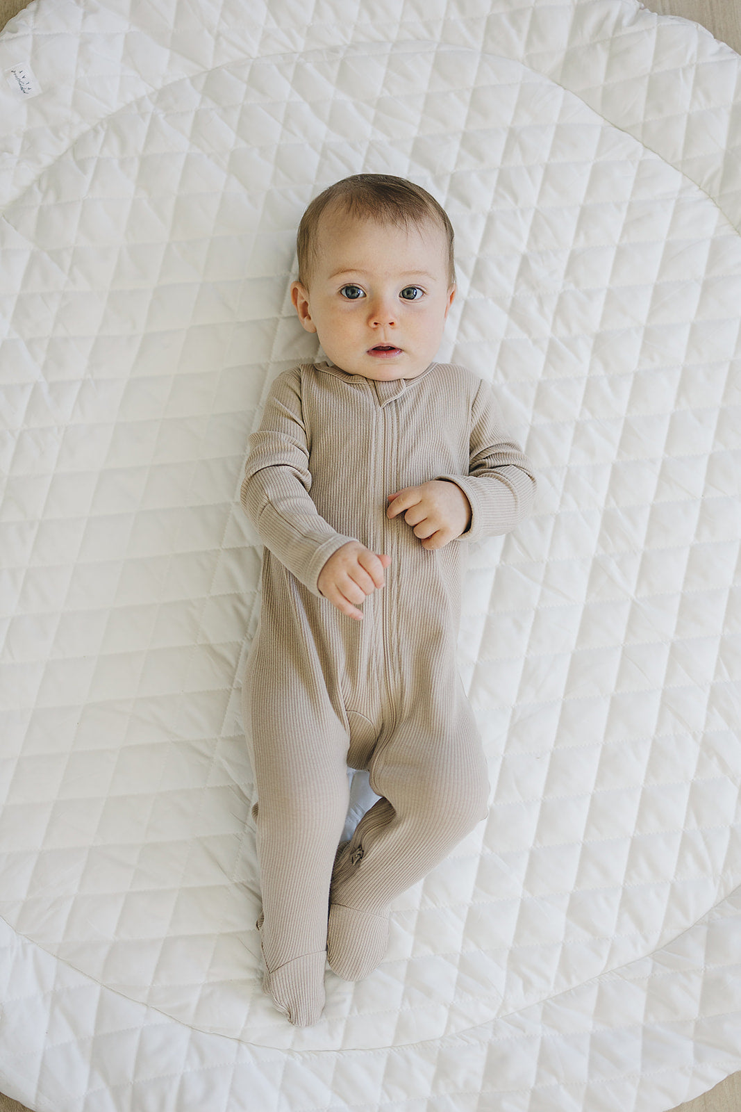 Mebie Baby Oatmeal Organic Cotton Ribbed Zipper Footed Onesie Pajamas