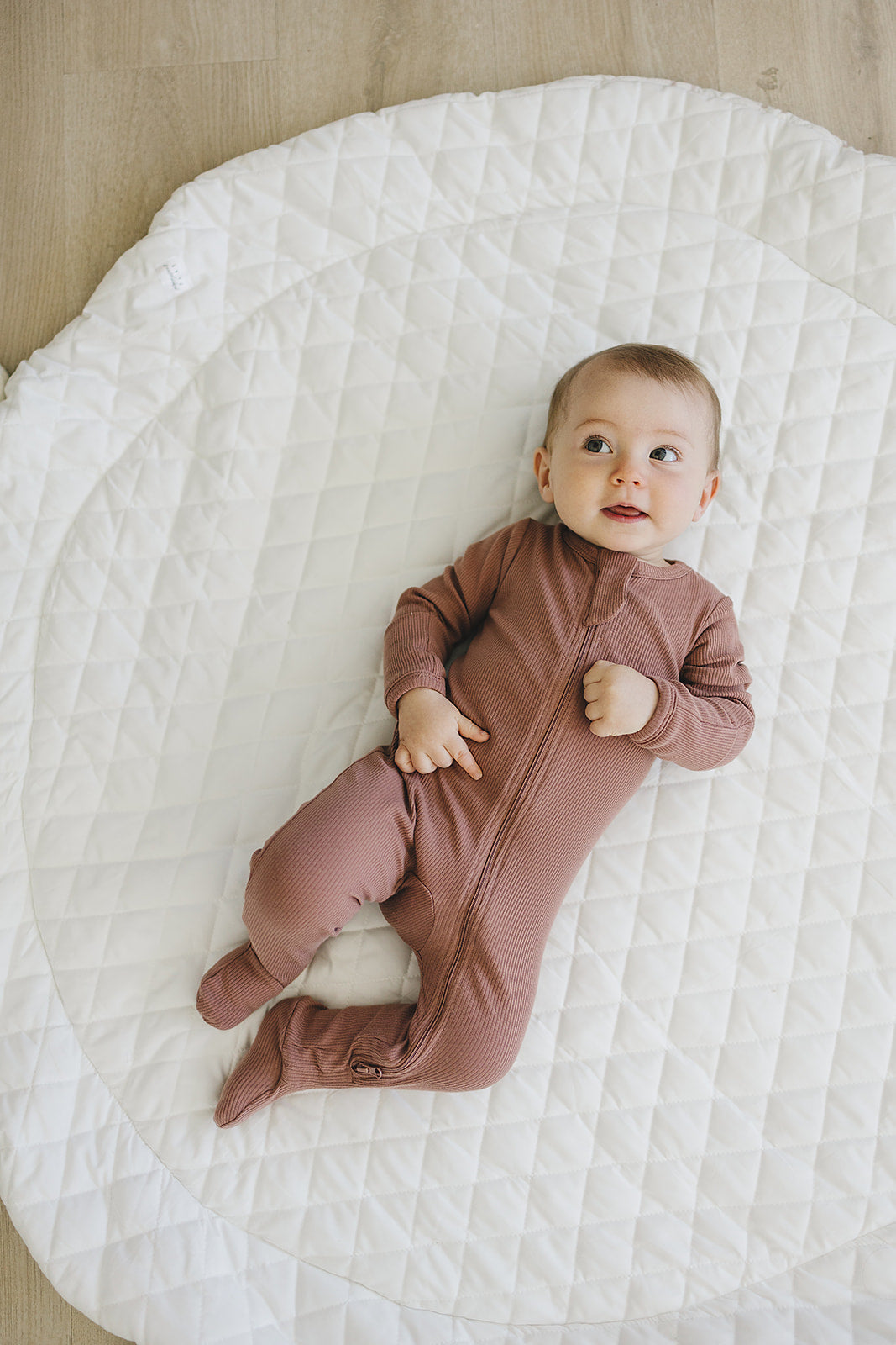 Mebie Baby Organic Cotton Ribbed Zipper Footed Pajamas Onesie | Dusty Rose