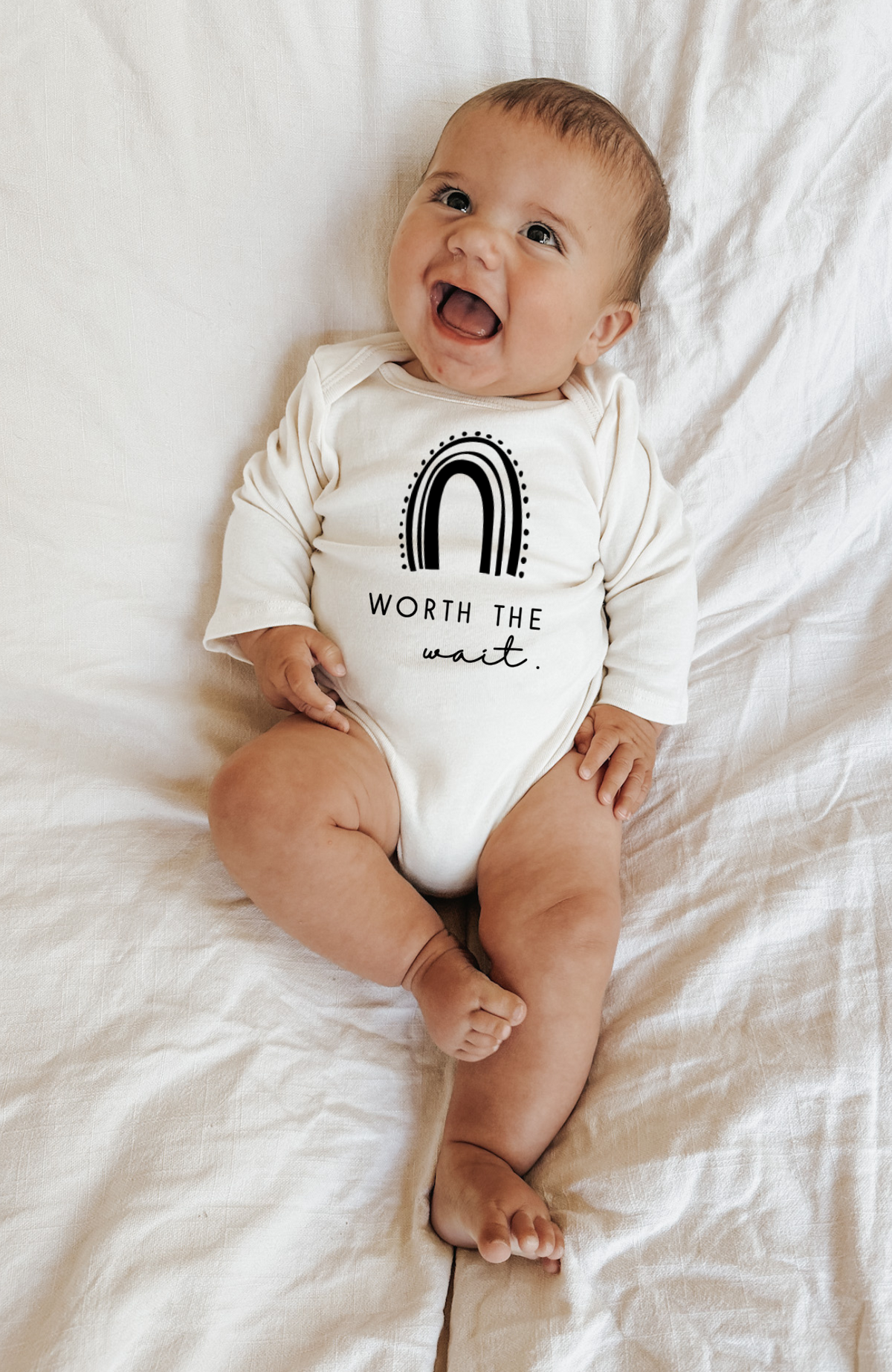 Worth the Wait Rainbow Organic Cotton Baby Bodysuit – Long Sleeve, 0–24M