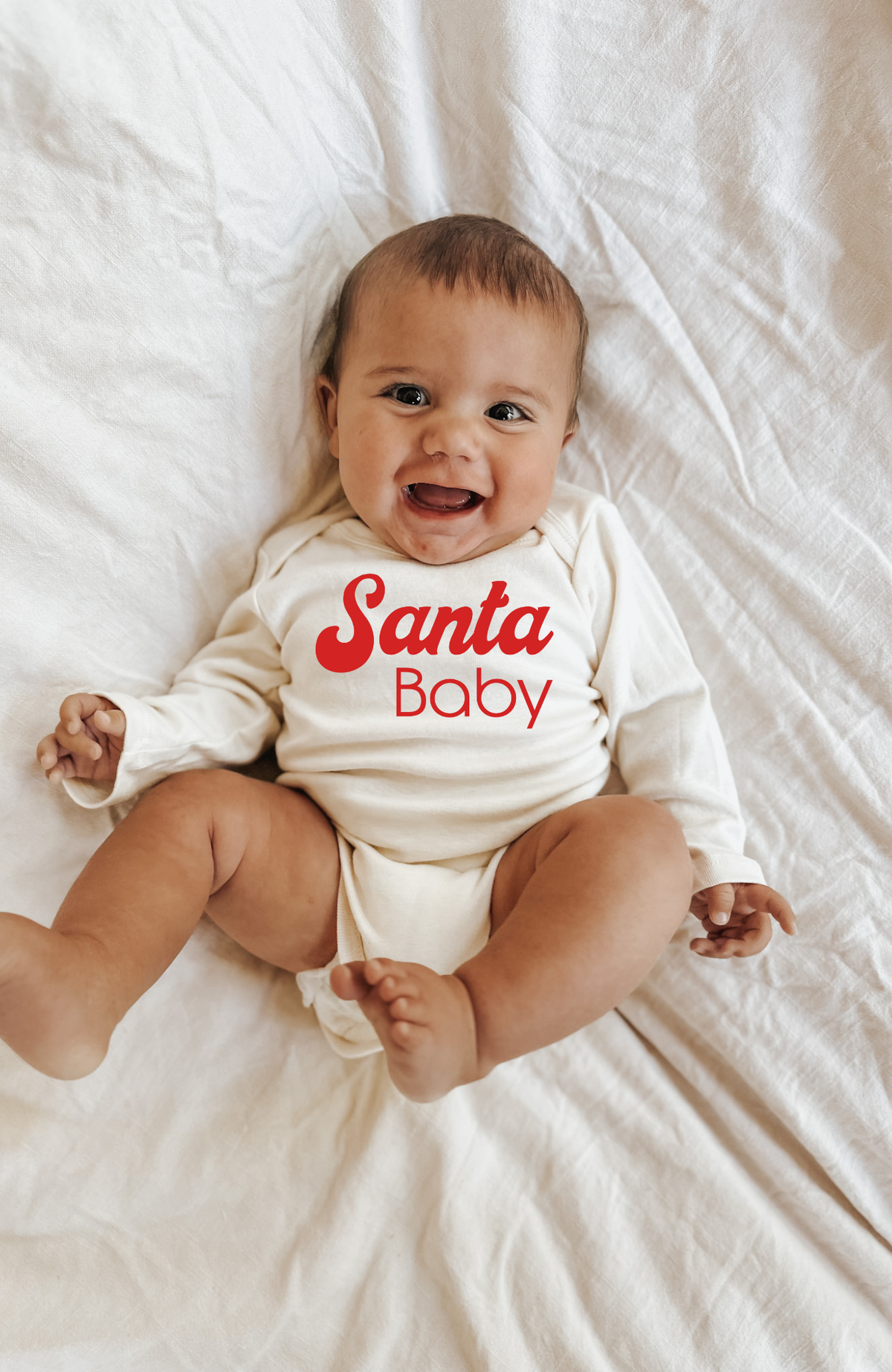Santa Baby Organic Cotton Baby Bodysuit – Long Sleeve, Red or Olive, 0–24M