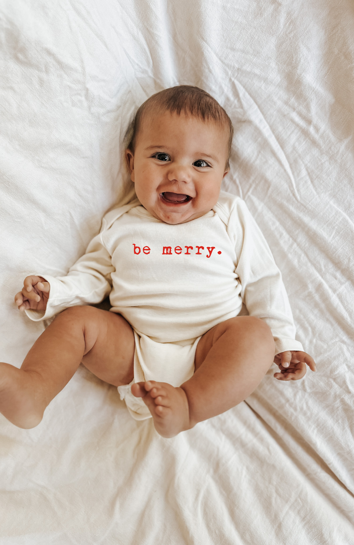 Be Merry Organic Cotton Baby Bodysuit – Long Sleeve, Red or Olive, 0–24M