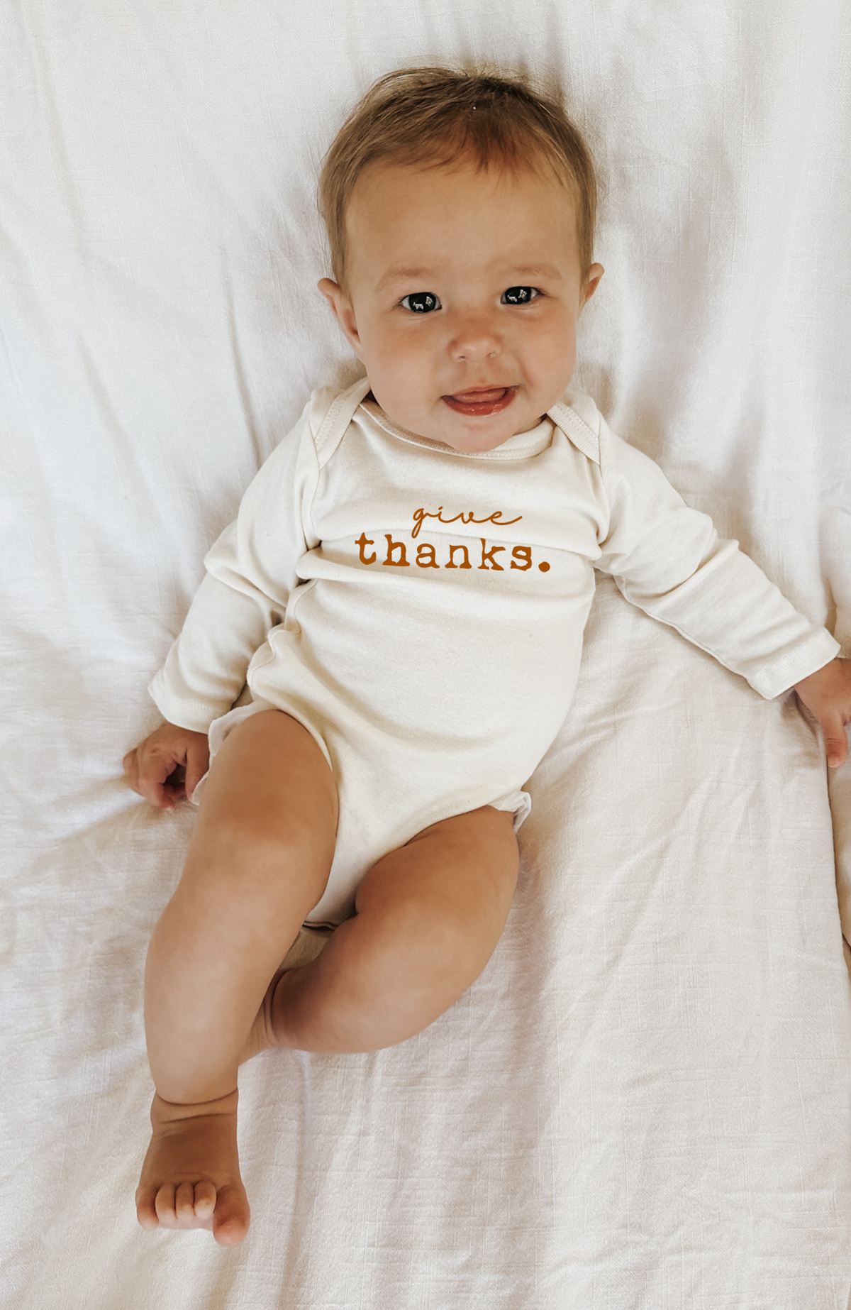 Give Thanks Organic Cotton Baby Bodysuit – Long Sleeve, 0–24M