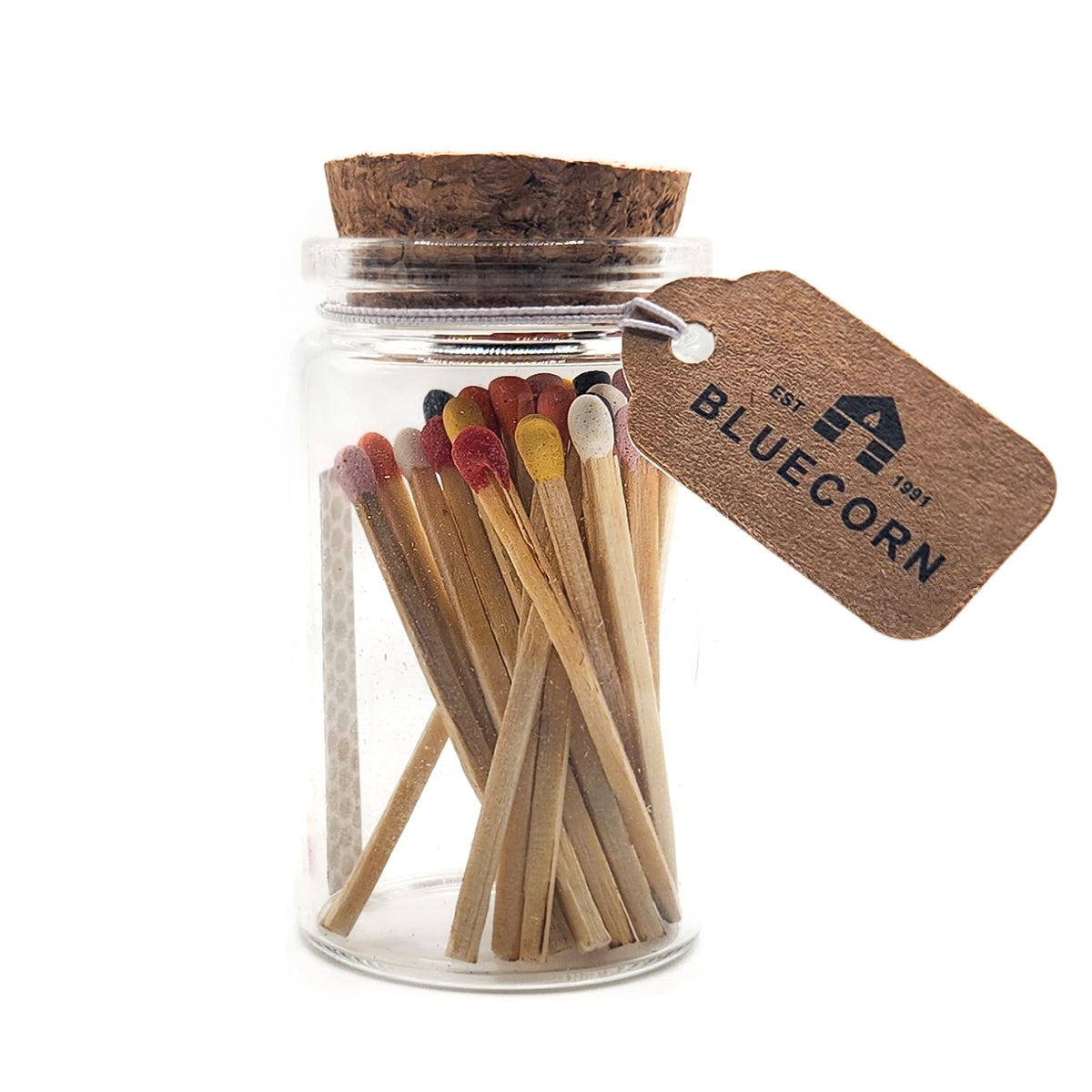 Bluecorn Rainbow Match Jar – Apothecary Jar with Cork Lid & Striker