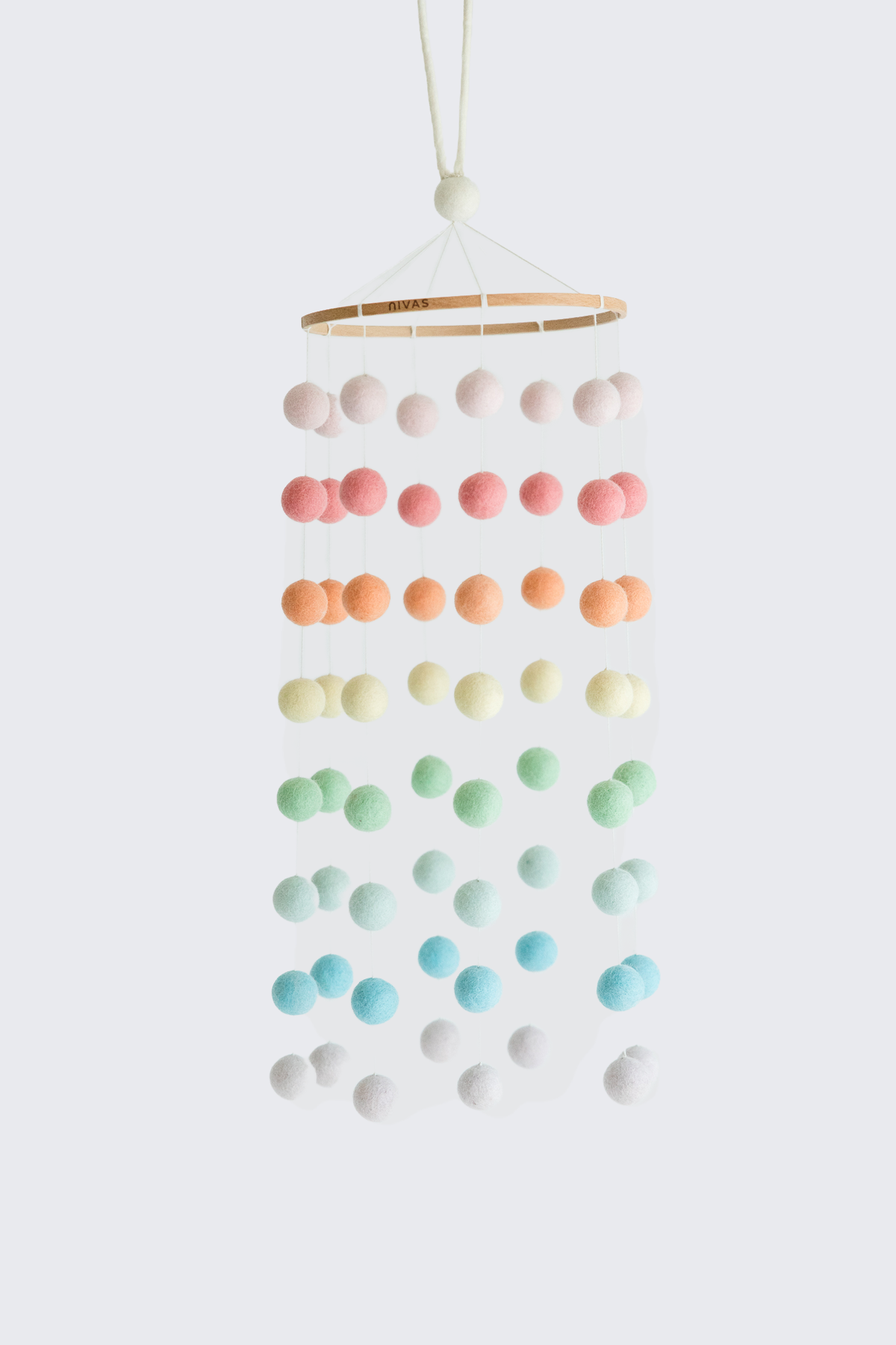 Rainbow Pom Pom Crib Mobile – Handmade Wool Felt Nursery Decor