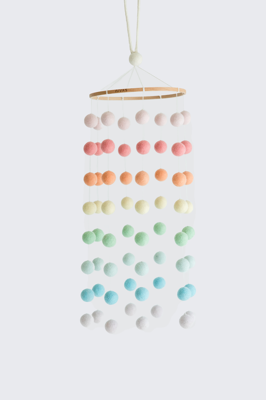 Rainbow Pom Pom Crib Mobile – Handmade Wool Felt Nursery Decor