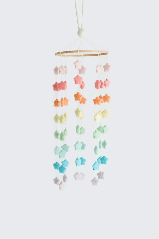 Rainbow Star Crib Mobile – Handmade Wool Felt Nursery Decor