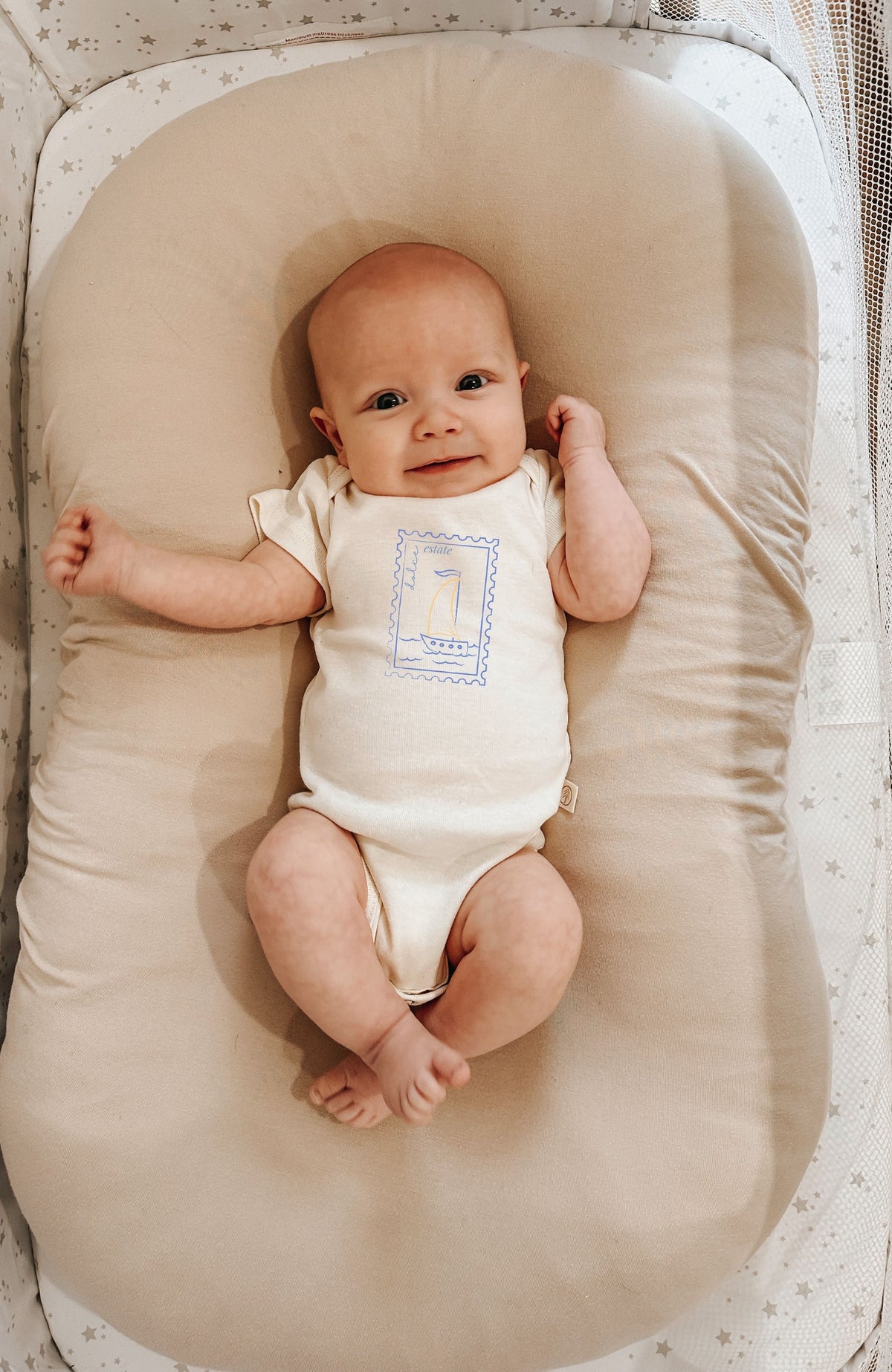 Dolce Estate Stamp Organic Cotton Baby Bodysuit – Short Sleeve, 0–24M