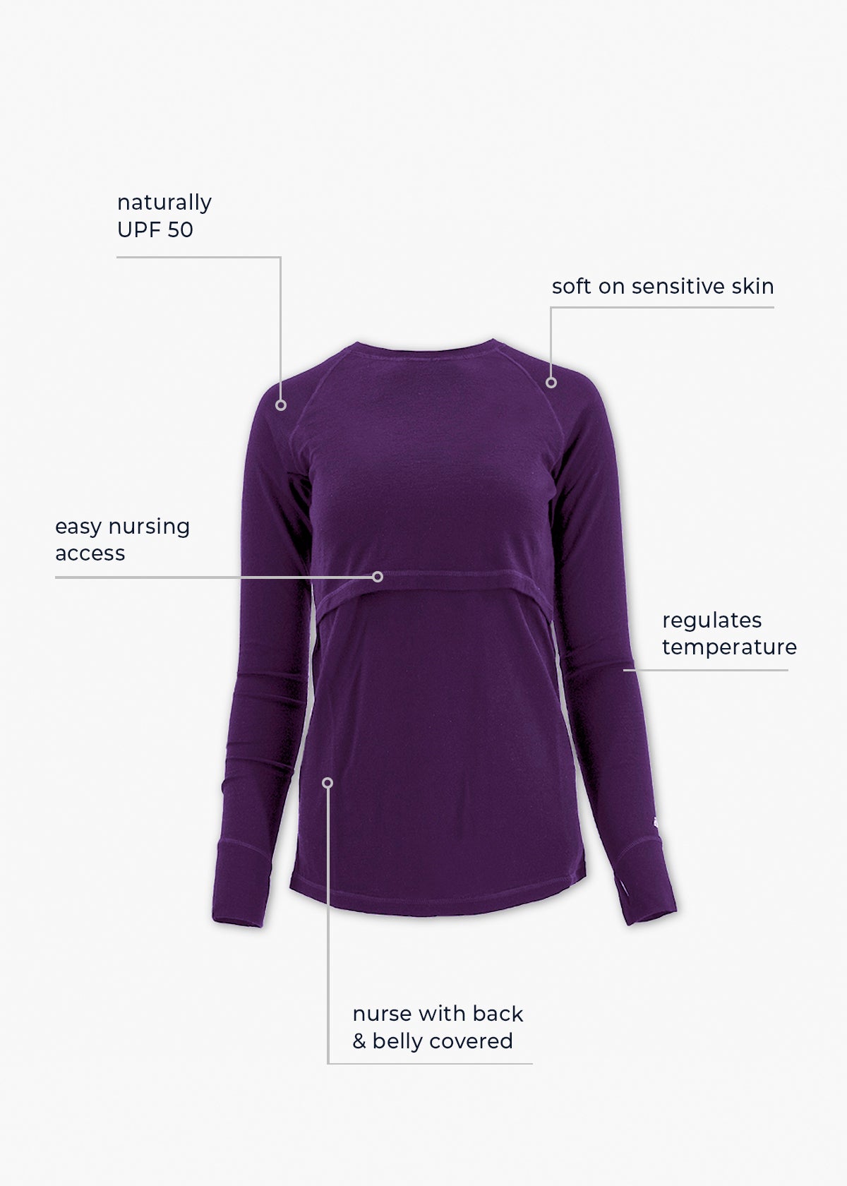 Women's Nursing Long Sleeve Baselayer Long Sleeve Shirt - 100% Merino Wool