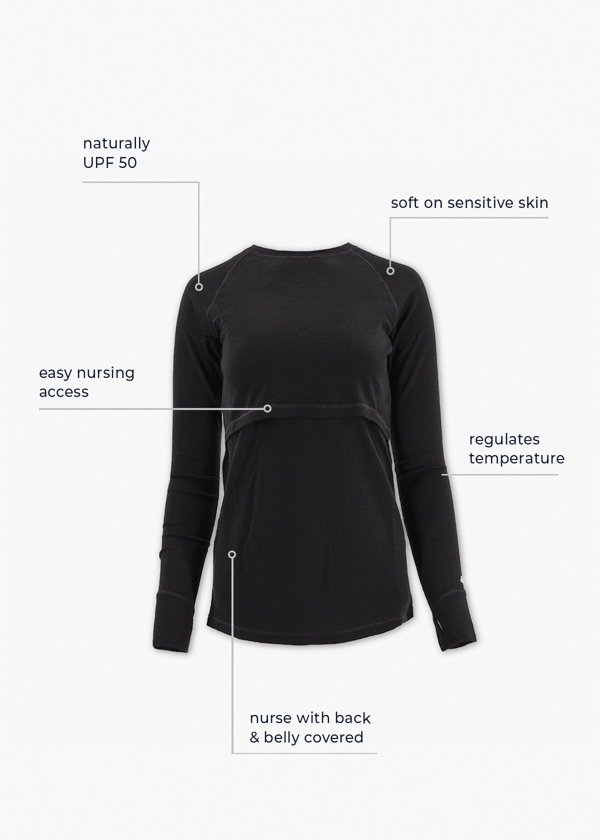 Women's Nursing Long Sleeve Baselayer Long Sleeve Shirt - 100% Merino Wool
