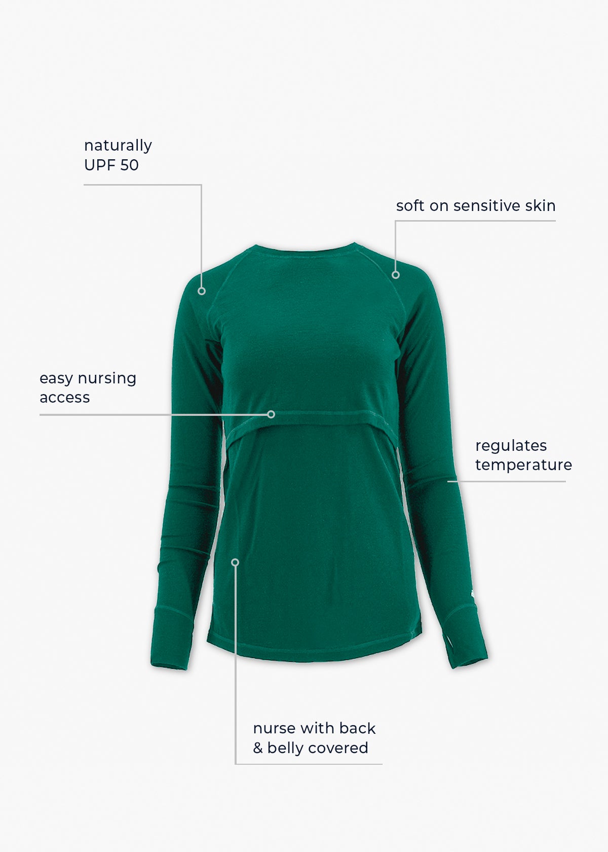 Women's Nursing Long Sleeve Baselayer Long Sleeve Shirt - 100% Merino Wool