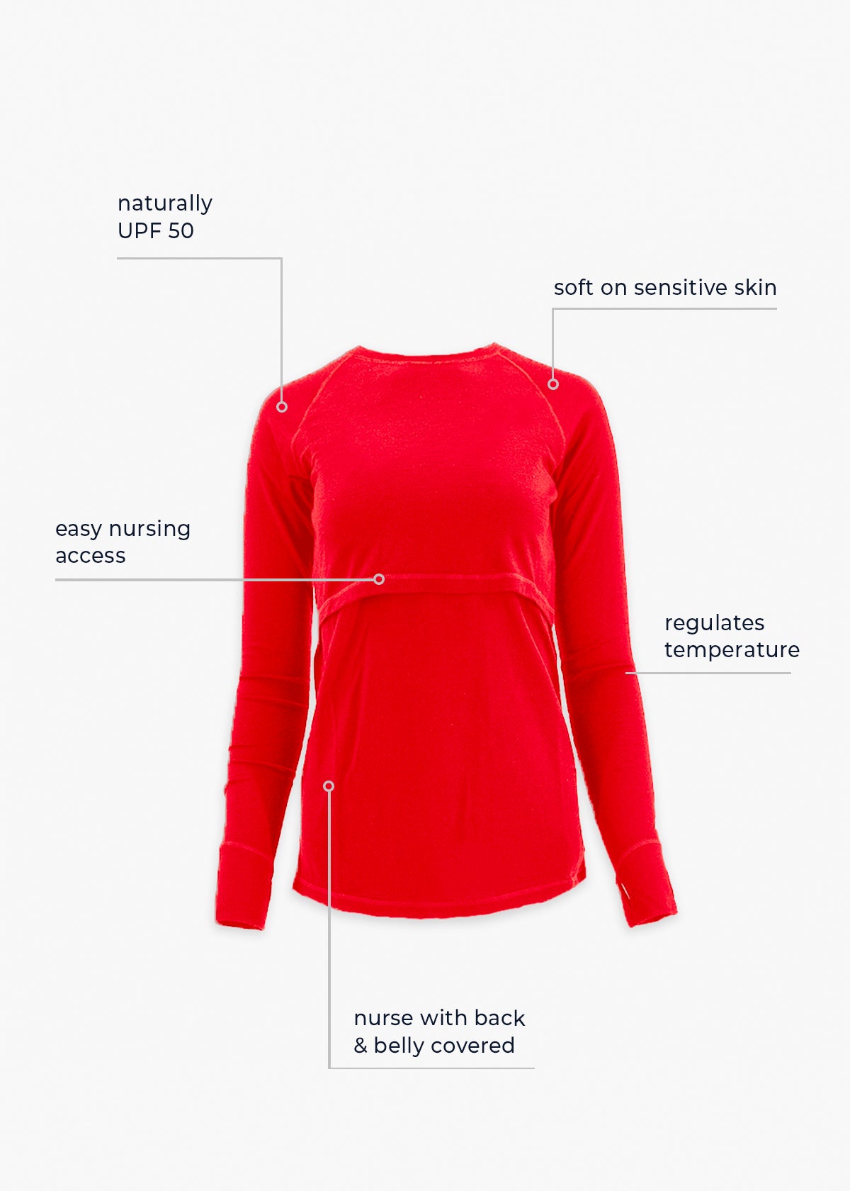 Women's Nursing Long Sleeve Baselayer Long Sleeve Shirt - 100% Merino Wool