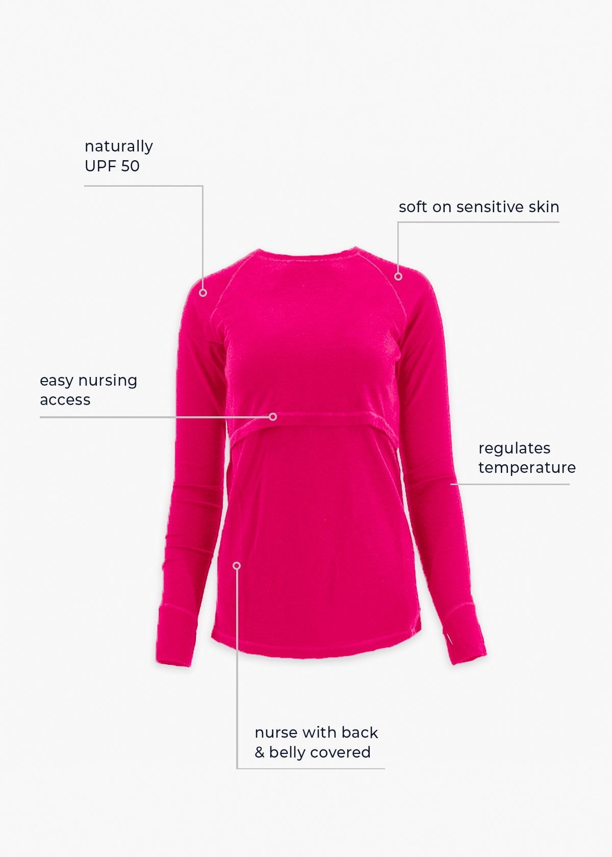 Women's Nursing Long Sleeve Baselayer Long Sleeve Shirt - 100% Merino Wool