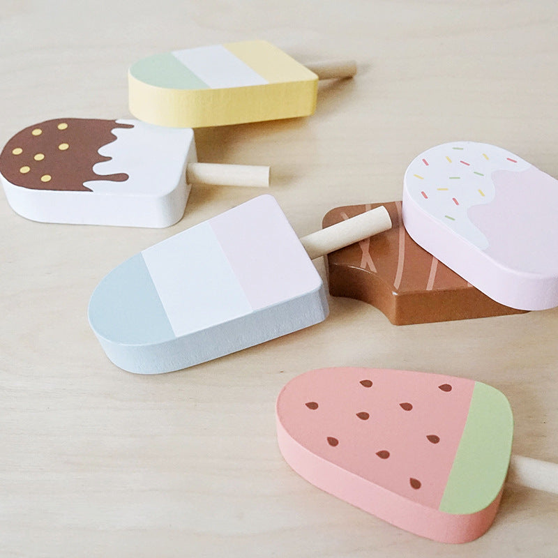 15 Pcs Wooden Popsicle Ice Cream Bar Pretend Play Set