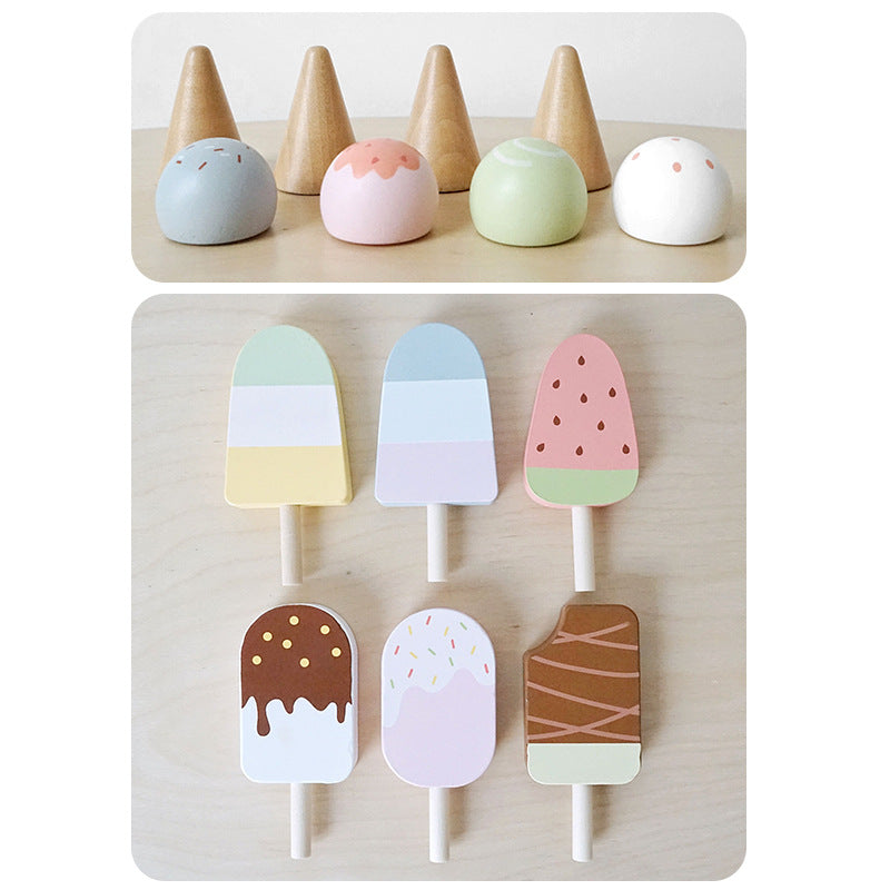 15 Pcs Wooden Popsicle Ice Cream Bar Pretend Play Set