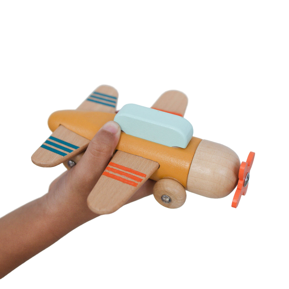 SpiritnSprout Wooden Toy Airplane with Spinning Propeller – Blue, Gold or 2-Pack, Ages 3+