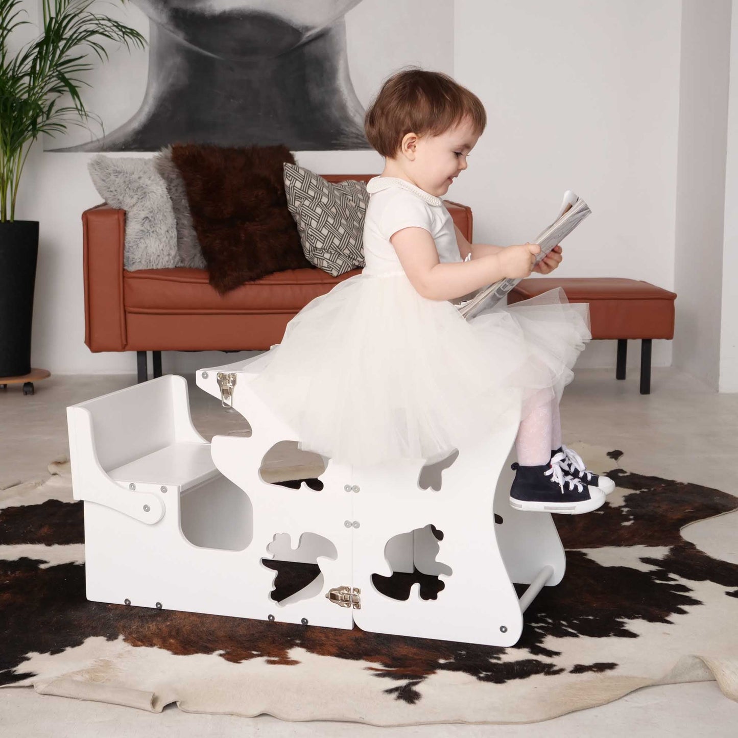 Wood and Hearts Eco-Friendly Wooden Convertible Kids' Kitchen Tower Step Stool Table and Chair