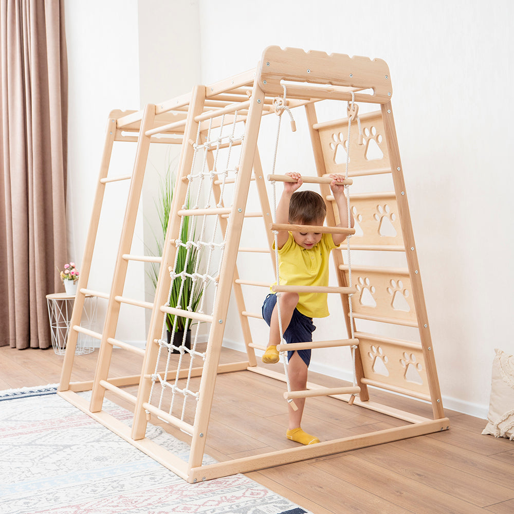 Wood and Hearts Eco-Friendly Natural Wooden Climbing Indoor Playground Jungle Gym