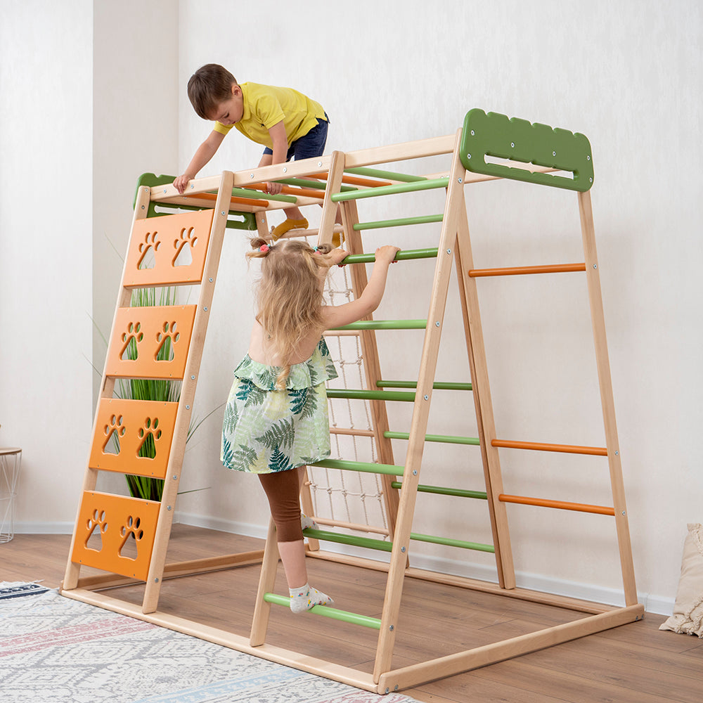 Wood and Hearts Eco-Friendly Natural Wooden Climbing Indoor Playground Jungle Gym