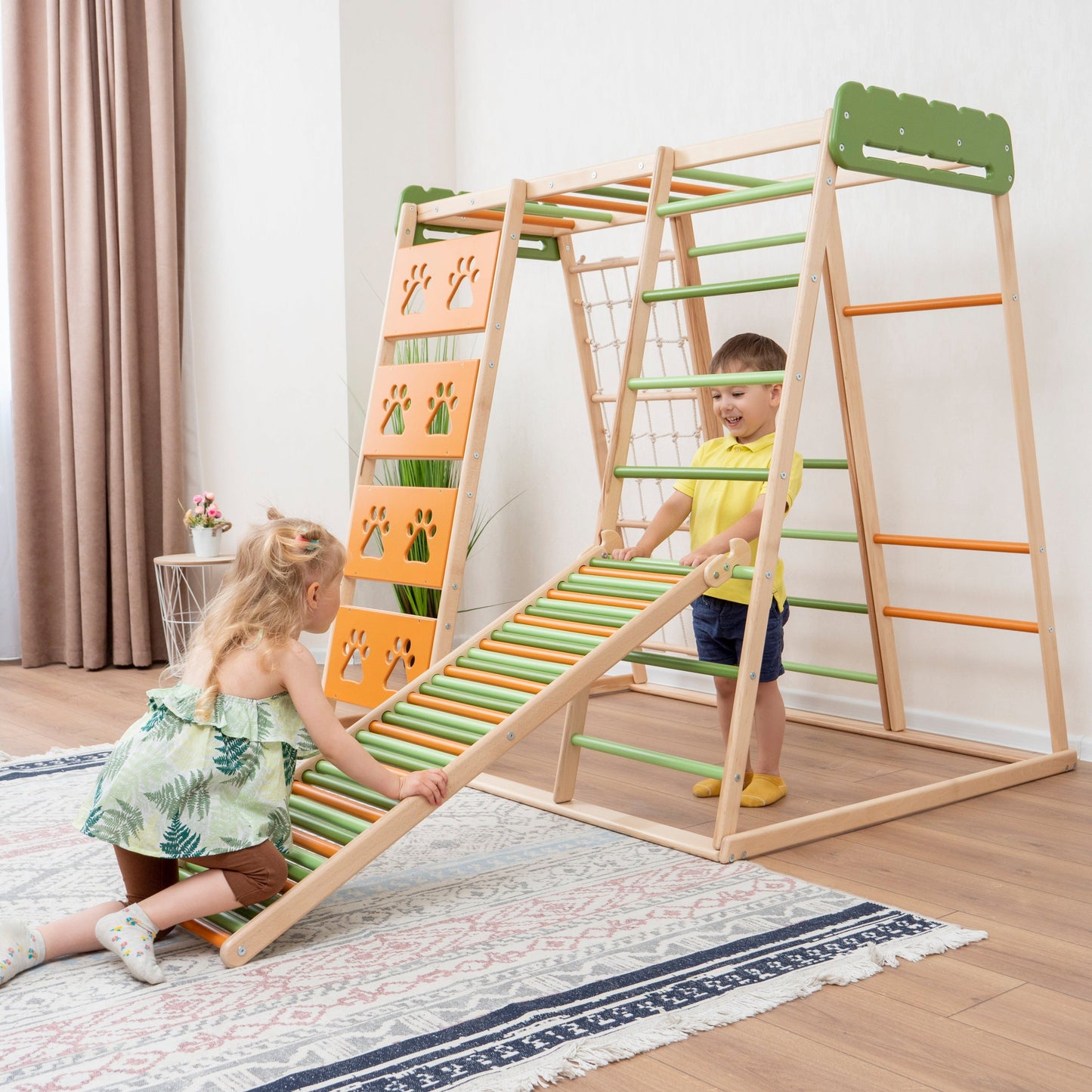 Wood and Hearts Eco-Friendly Natural Wooden Climbing Indoor Playground Jungle Gym