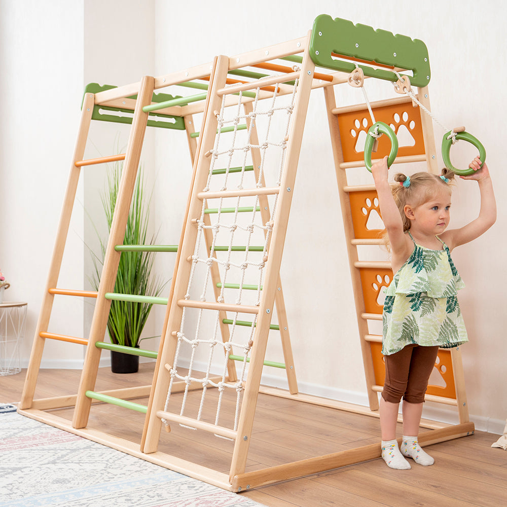 Wood and Hearts Eco-Friendly Natural Wooden Climbing Indoor Playground Jungle Gym