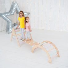 Load image into Gallery viewer, Wood and Hearts Eco-Friendly Wooden Montessori Climbing 3-in-1 Set | Foldable Triangle, Climbing Arch, Rocker Board
