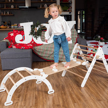 Load image into Gallery viewer, Wood and Hearts Eco-Friendly Wooden Montessori Climbing 3-in-1 Set | Foldable Triangle, Climbing Arch, Rocker Board
