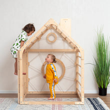 Load image into Gallery viewer, little kids playing with wood and hearts wooden eco-friendly non-toxic indoor climbing playhouse 
