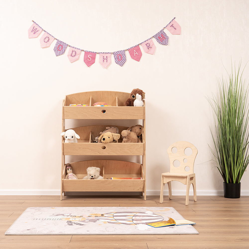 Wood and Hearts Eco-Friendly Natural Wooden Montessori Toy Storage Organizer
