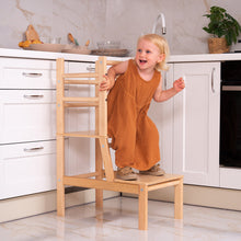 Load image into Gallery viewer, Wood and Hearts Eco-Friendly Natural Wooden Toddler Convertible Tower Step Stool
