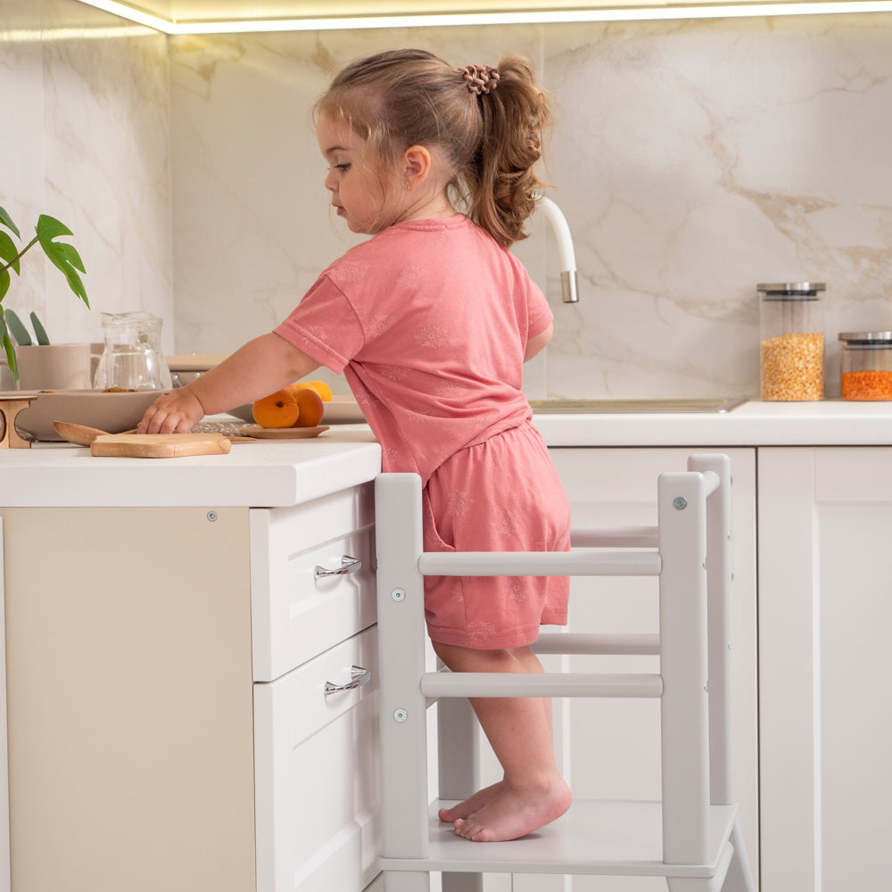 Wood and Hearts Eco-Friendly Natural Wooden Toddler Convertible Tower Step Stool