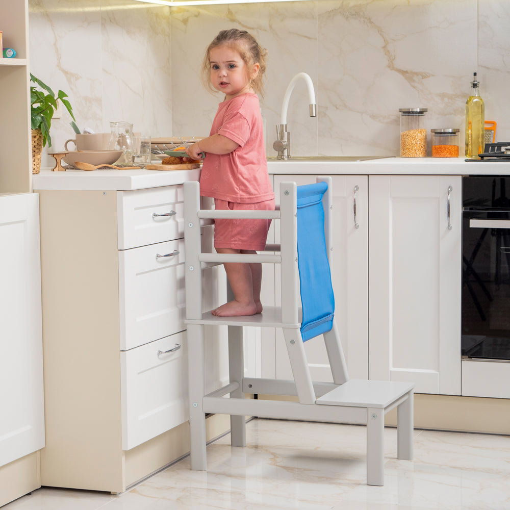 Wood and Hearts Eco-Friendly Natural Wooden Toddler Convertible Tower Step Stool