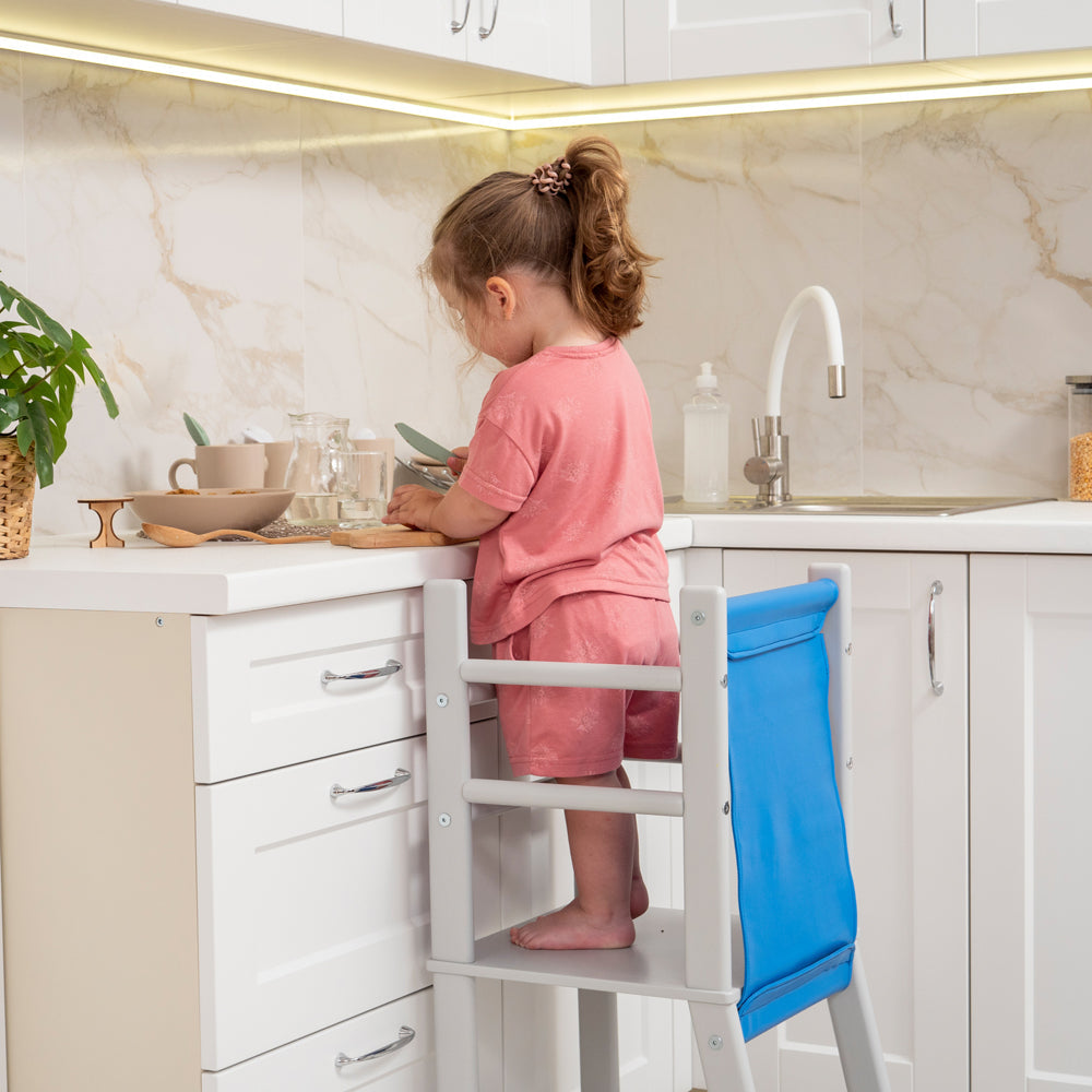 Wood and Hearts Eco-Friendly Natural Wooden Toddler Convertible Tower Step Stool