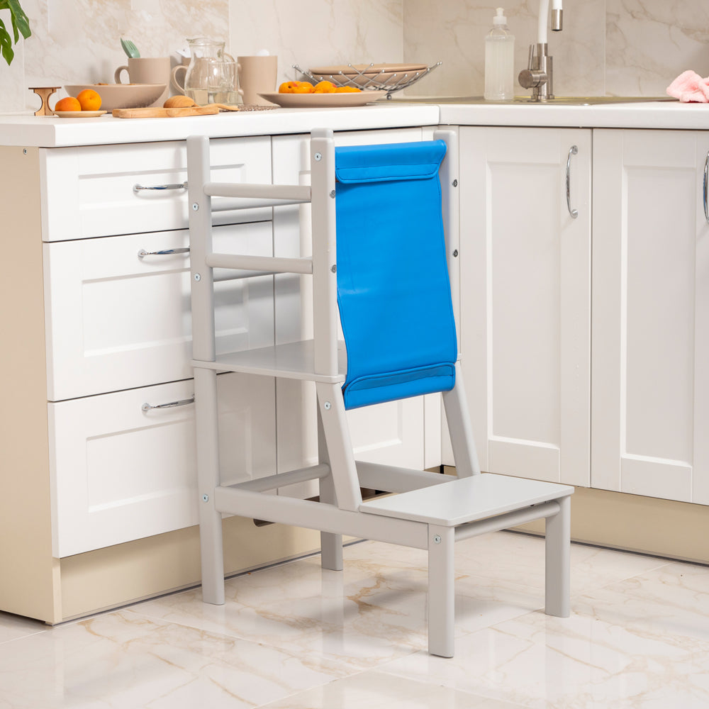 Wood and Hearts Eco-Friendly Natural Wooden Toddler Convertible Tower Step Stool