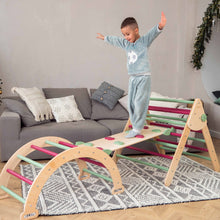 Load image into Gallery viewer, Wood and Hearts Eco-Friendly Wooden Montessori Climbing 3-in-1 Set | Foldable Triangle, Climbing Arch, Rocker Board
