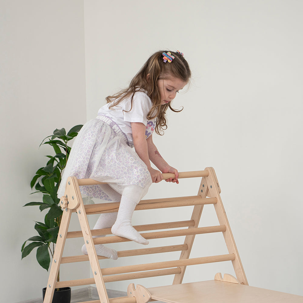 Wood and Hearts Eco-Friendly Wooden Montessori Foldable Pikler Triangle and Arch Climber Set