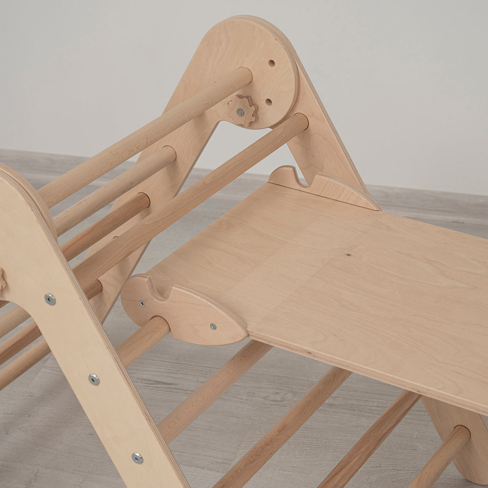 Wood and Hearts Eco-Friendly Wooden Montessori Foldable Pikler Triangle and Arch Climber Set