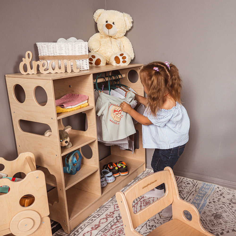 Wood and Hearts Eco-Friendly Natural Wooden Montessori Kids' Closet