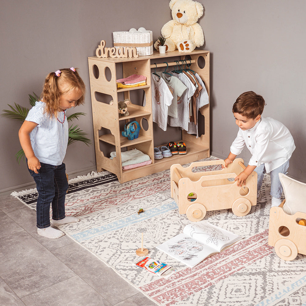 Wood and Hearts Eco-Friendly Natural Wooden Montessori Kids' Closet