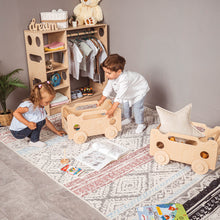 Load image into Gallery viewer, two kids playing using eco-friendly wooden montessori car shaped toy organizer
