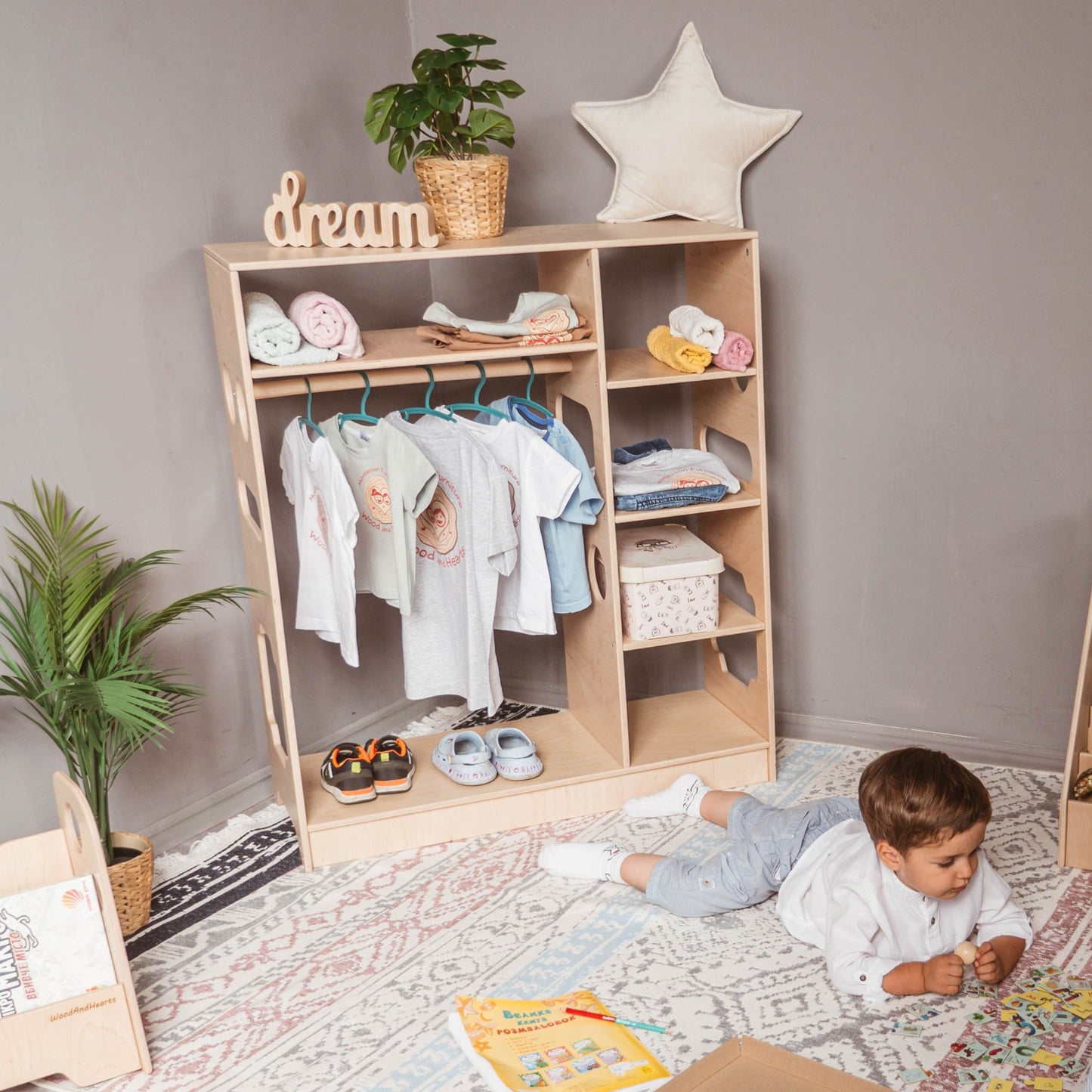 Wood and Hearts Eco-Friendly Natural Wooden Montessori Kids' Closet