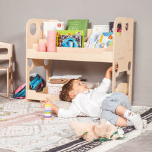 Load image into Gallery viewer, little boy by eco-friendly non-toxic wooden montessori book display shelf by wood and hearts
