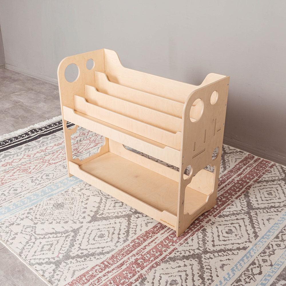 Wood and Hearts "Annie" Eco-Friendly Wooden Montessori Book Display Shelf