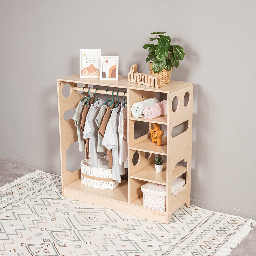 Wood and Hearts Eco-Friendly Natural Wooden Montessori Kids' Closet