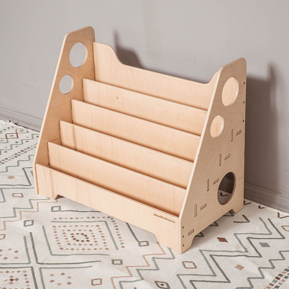 Wood and Hearts Eco-Friendly Wooden Montessori Kids' Bookshelf